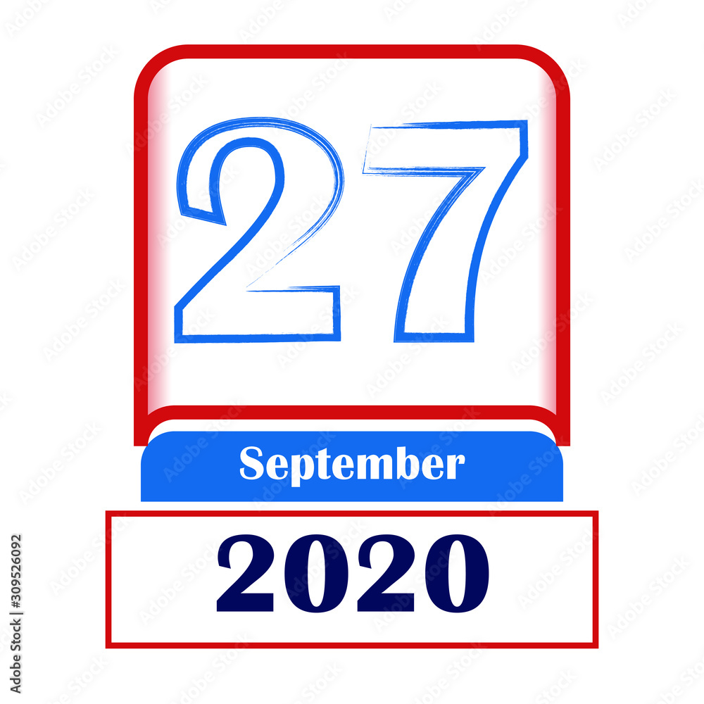 Fototapeta premium 27 September 2020. Vector flat daily calendar. Date, month.