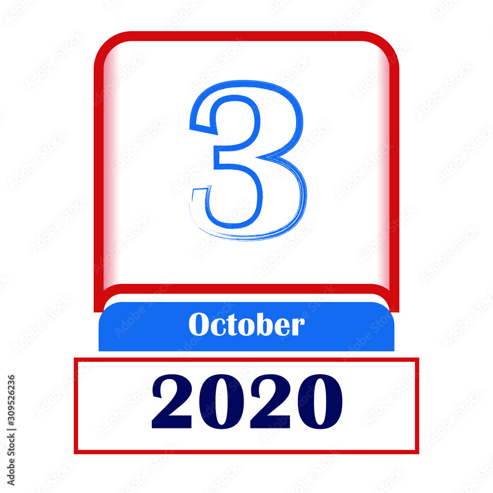 3 October 2020. Vector flat daily calendar. Date, month. 3 October 2020. Vector flat daily calendar. Date, month.