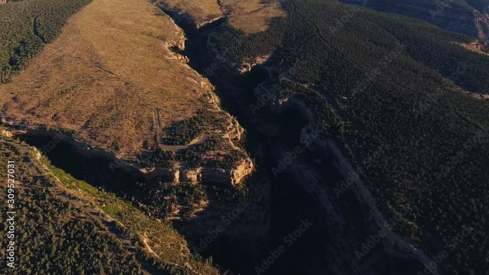 Aerial shot of Puebloan native american Sun temple on the edge of the rimrock in Mesa Verde National Park, Colorado, USA Aerial shot of Puebloan native american Sun temple on the edge of the rimrock in Mesa Verde National Park, Colorado, USA
