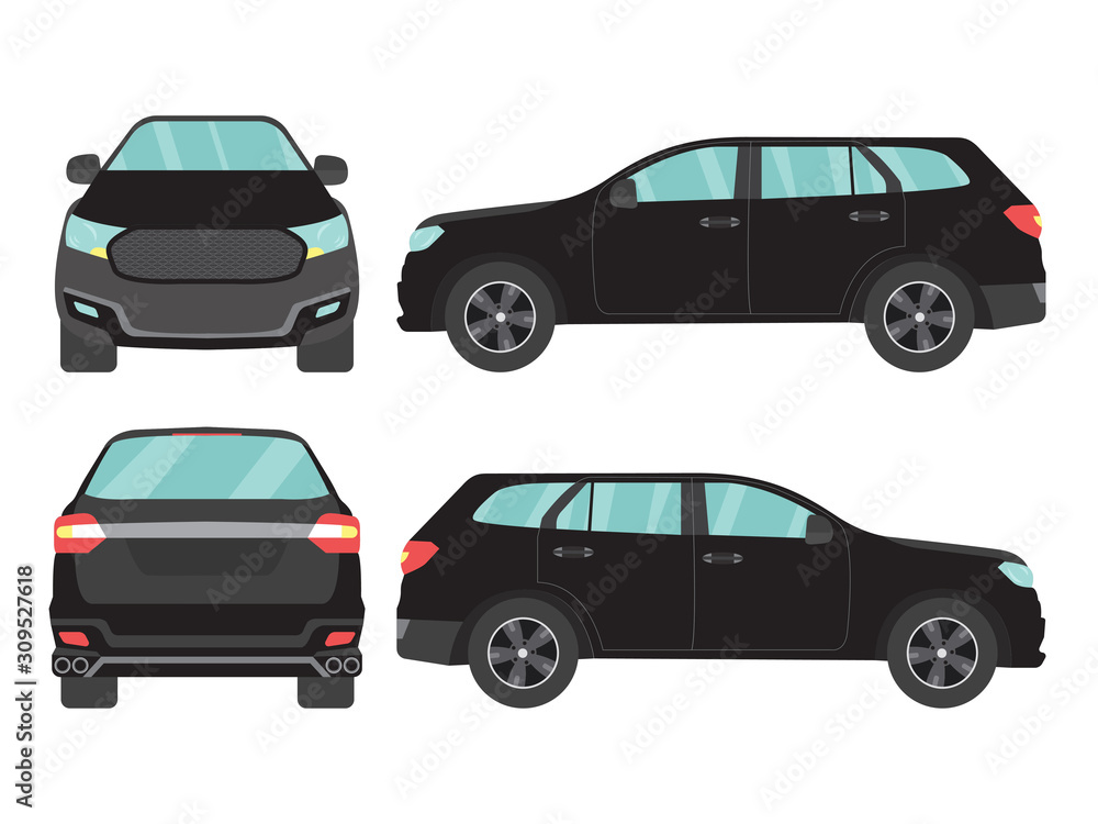Set of black suv car view on white background,illustration vector,Side, front, back