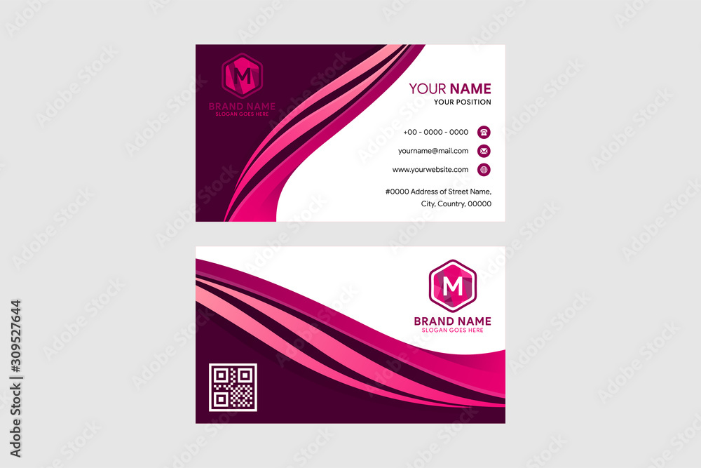 Fototapeta premium Modern gradient pink business card template or visiting card. white and dark pink background. wave element use gradient pink color. Gradient Style Corporate identity card