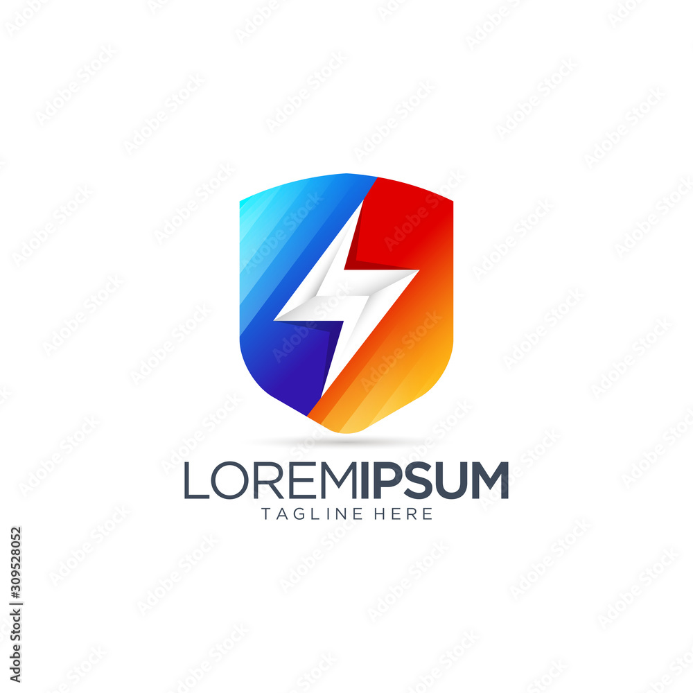 Abstract Blue Shield With Lightning Logo Vector Template Abstract Blue Shield With Lightning Logo Vector Template
