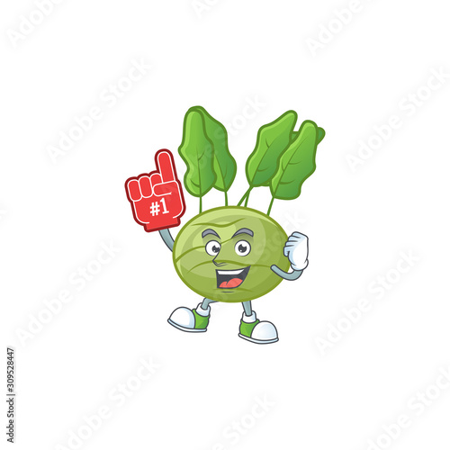 Funny kohlrab mascot cartoon style with Foam finger