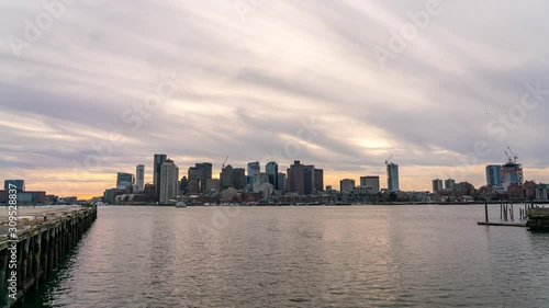 Wallpaper Mural Time Lapse View of Downtown Boston Skyline In Winter Sunset With Clouds Passing By Torontodigital.ca