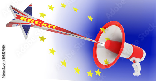 brexit loudspeaker european union stars exit - 3d rendering photo