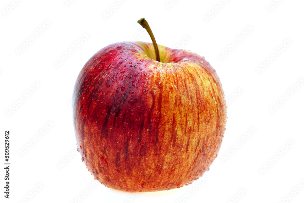 Red apples with water droplets on the surface, placed on a white background, taken with a macro lens, Isolated Red apples with water droplets on the surface, placed on a white background, taken with a macro lens, Isolated