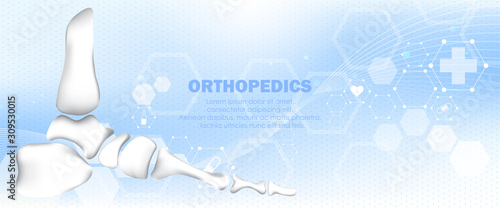 Medical orthopedic and the future of the smart hospital. Treatment for orthopedics traumatology of foot, ankle bones and joints injury. Medical presentation, hospital. Vector illustration