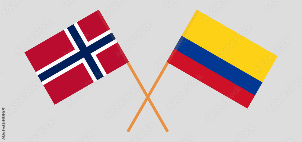 Crossed flags of Colombia and Norway