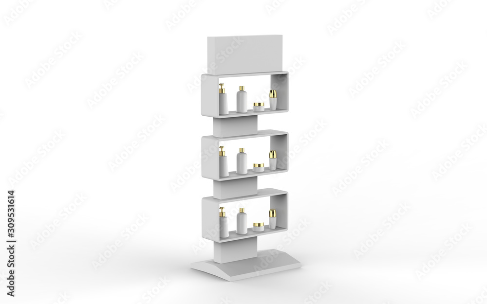 Display stand, retail display stand for product , display stands isolated on white background. 3d illustration Display stand, retail display stand for product , display stands isolated on white background. 3d illustration