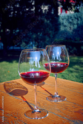 Two Glasses of Fresh Red Wine for Celebration