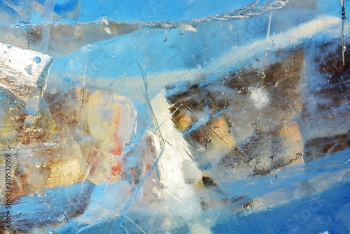 Fototapeta Naklejka Na Ścianę i Meble -  Ice background. The frozen texture of the water