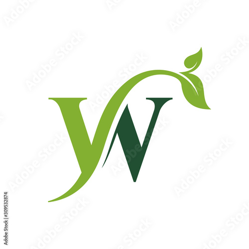 Initial Letter w With Leaf Luxury Logo. Green leaf logo Template vector Design.