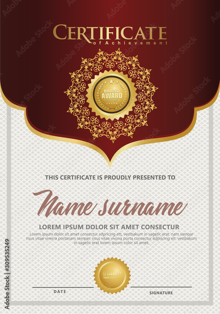Luxury and elegant certificate template. Vector illustration Luxury and elegant certificate template. Vector illustration