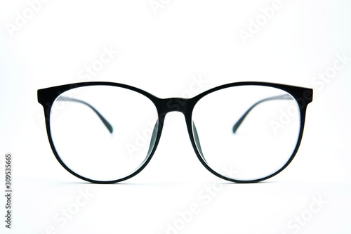 black glasses isolated on white background photo