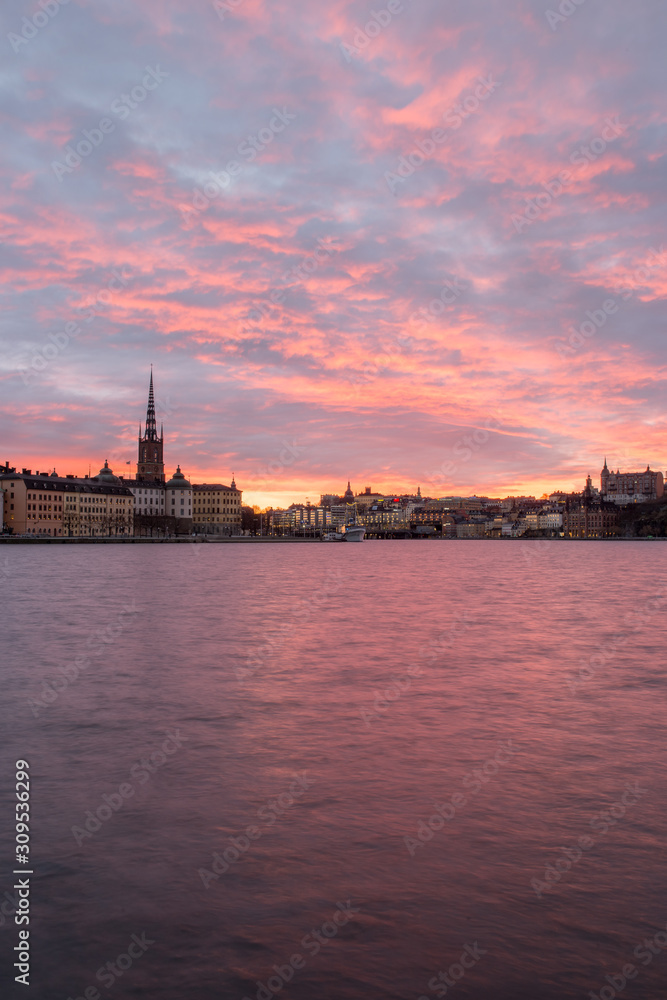 Sunrise landscapes in winter in Stockholm, Sweden