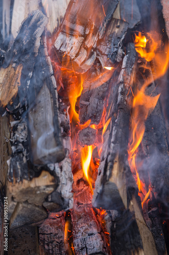 burning firewood in the hearth