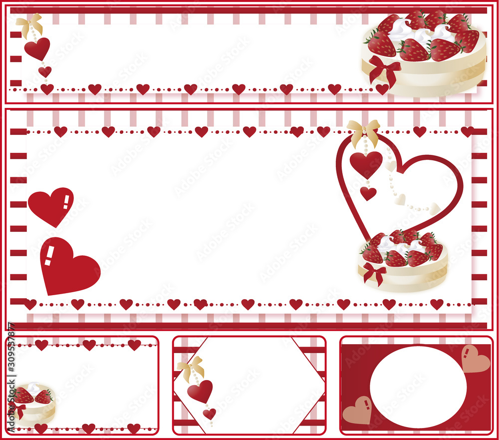 イチゴケーキとハートのイラストテンプレートセット素材 Ilustracion De Stock Adobe Stock