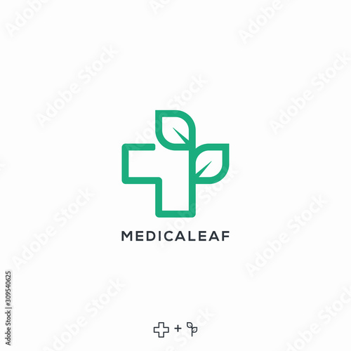 medical leaf line logo combination