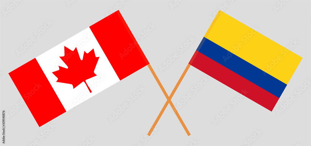 Crossed flags of Colombia and Canada