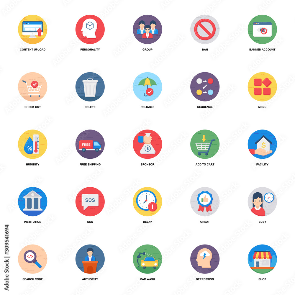 Flat Rounded Icons Vector Pack Flat Rounded Icons Vector Pack