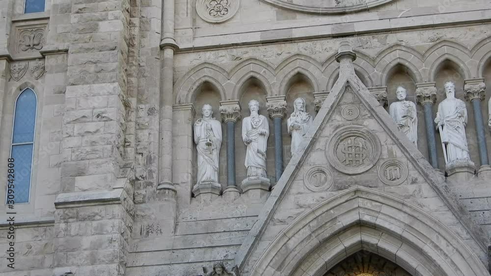 Closeup Of Statues On Grey Stone Church Building Left To Right Panorama Closeup Of Statues On Grey Stone Church Building Left To Right Panorama