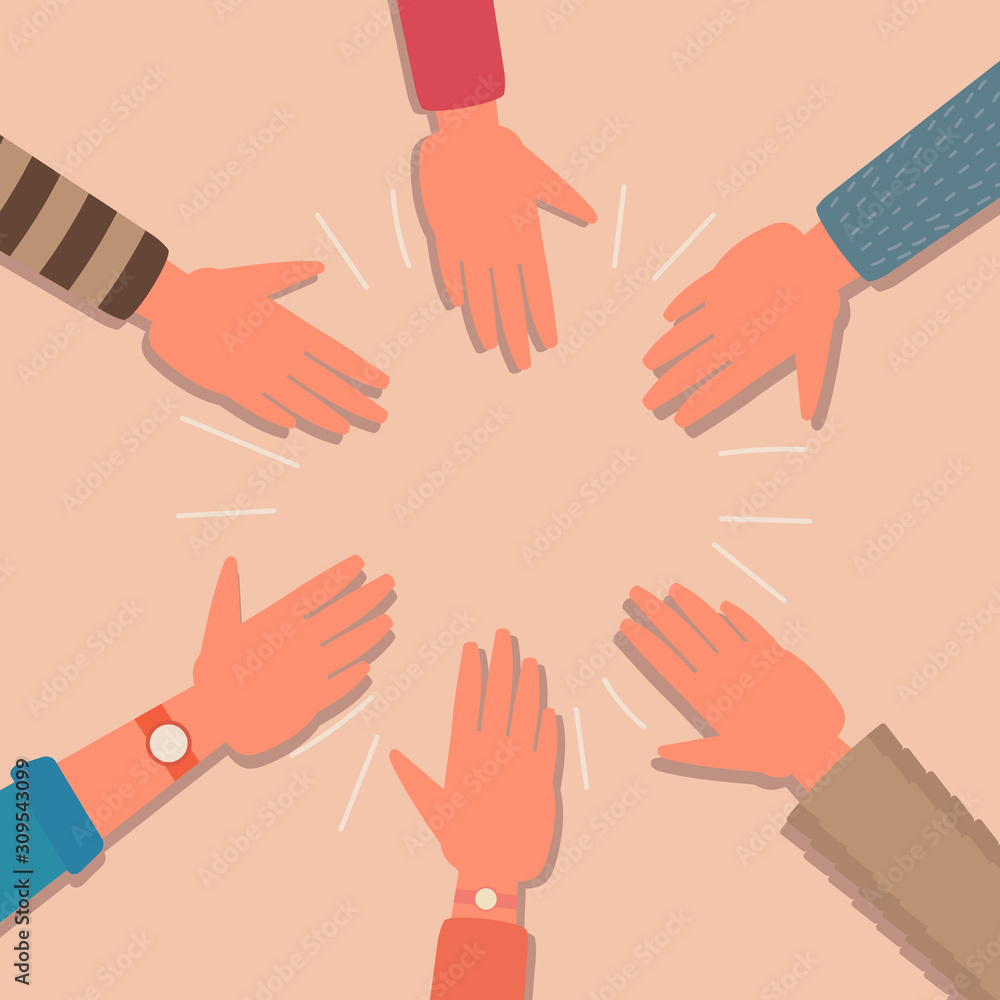 young people hands group round together, human arms, community, unity, celebration, friendship, teamwork concept isolated background. cartoon vector flat illustration young people hands group round together, human arms, community, unity, celebration, friendship, teamwork concept isolated background. cartoon vector flat illustration