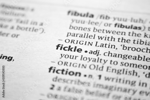 Принти на полотні Word or phrase Fickle in a dictionary.