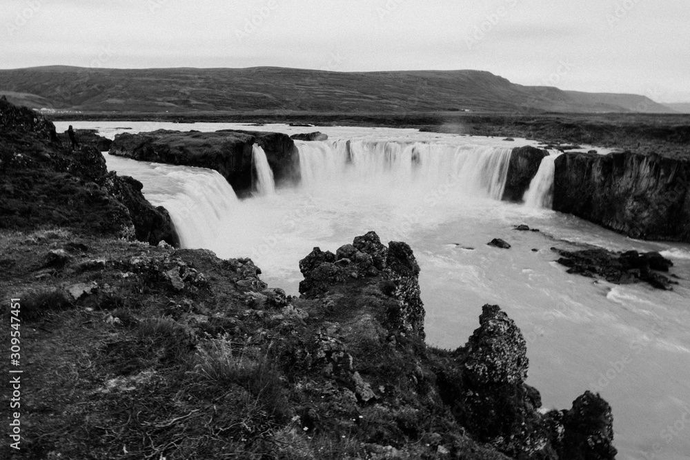 Godafoss Waterfall, Iceland in black and white Godafoss Waterfall, Iceland in black and white