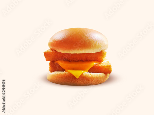 Fillet fish burger isolated on off white background photo