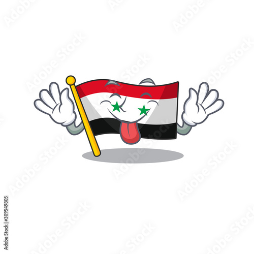 Funny face flag syria Scroll mascot design with Tongue out