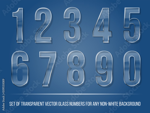 Set of transparent glass numbers with shadow