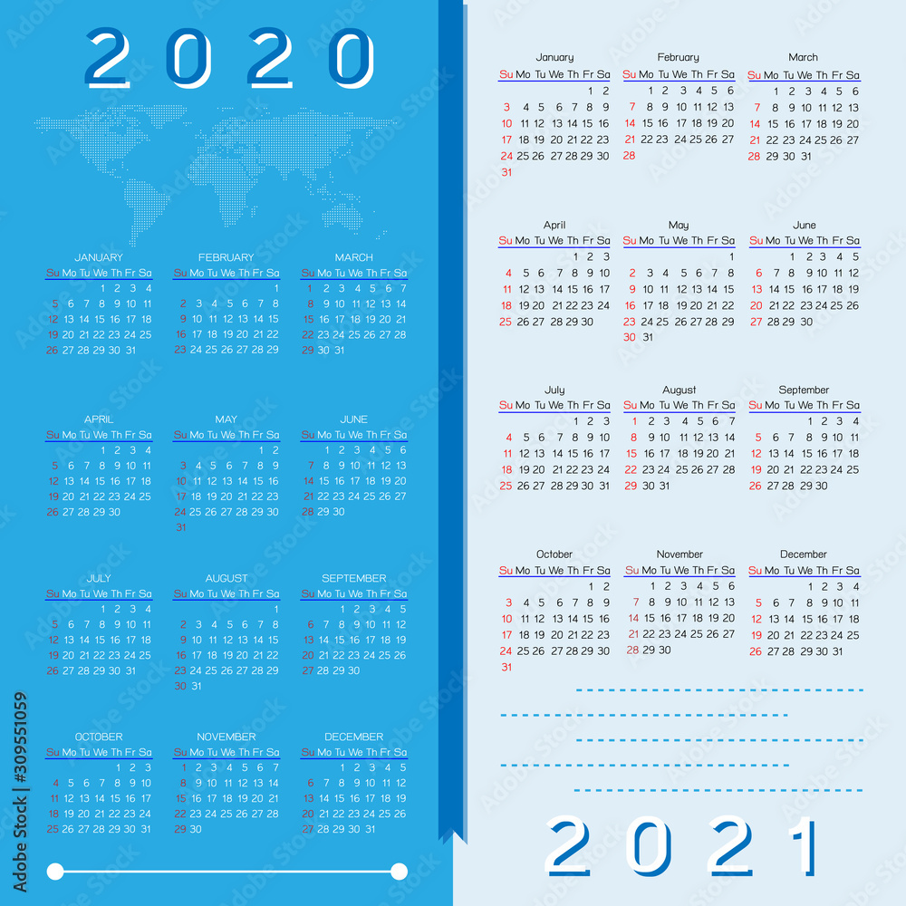 Year planner calendar page of 2020 and 2021 Year planner calendar page of 2020 and 2021