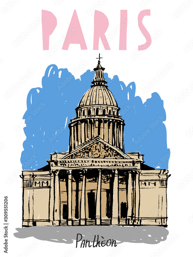 Vector image of landmarks in France. Color illustration of the building is designed as a postcard, suitable for posters in the interior, T-shirts, invitations, banners.
