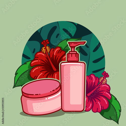 Modern flat design of hibiscus flower for healthy and cosmetics products