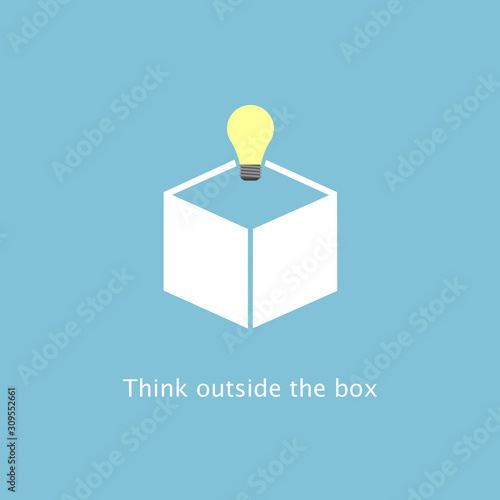 The light of idea float out from minimal box, think outside the box concept.
