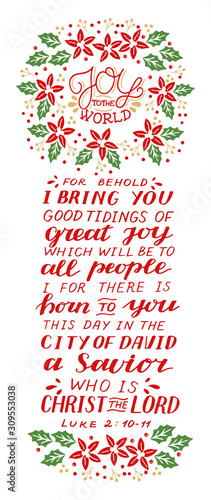 Holiday card, made hand lettering Joy to the World with Bible verse.