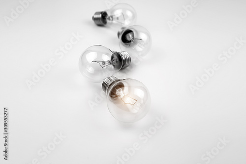 Light bulbs with bright light concetp for creativity, knowledge and organizational leadership.