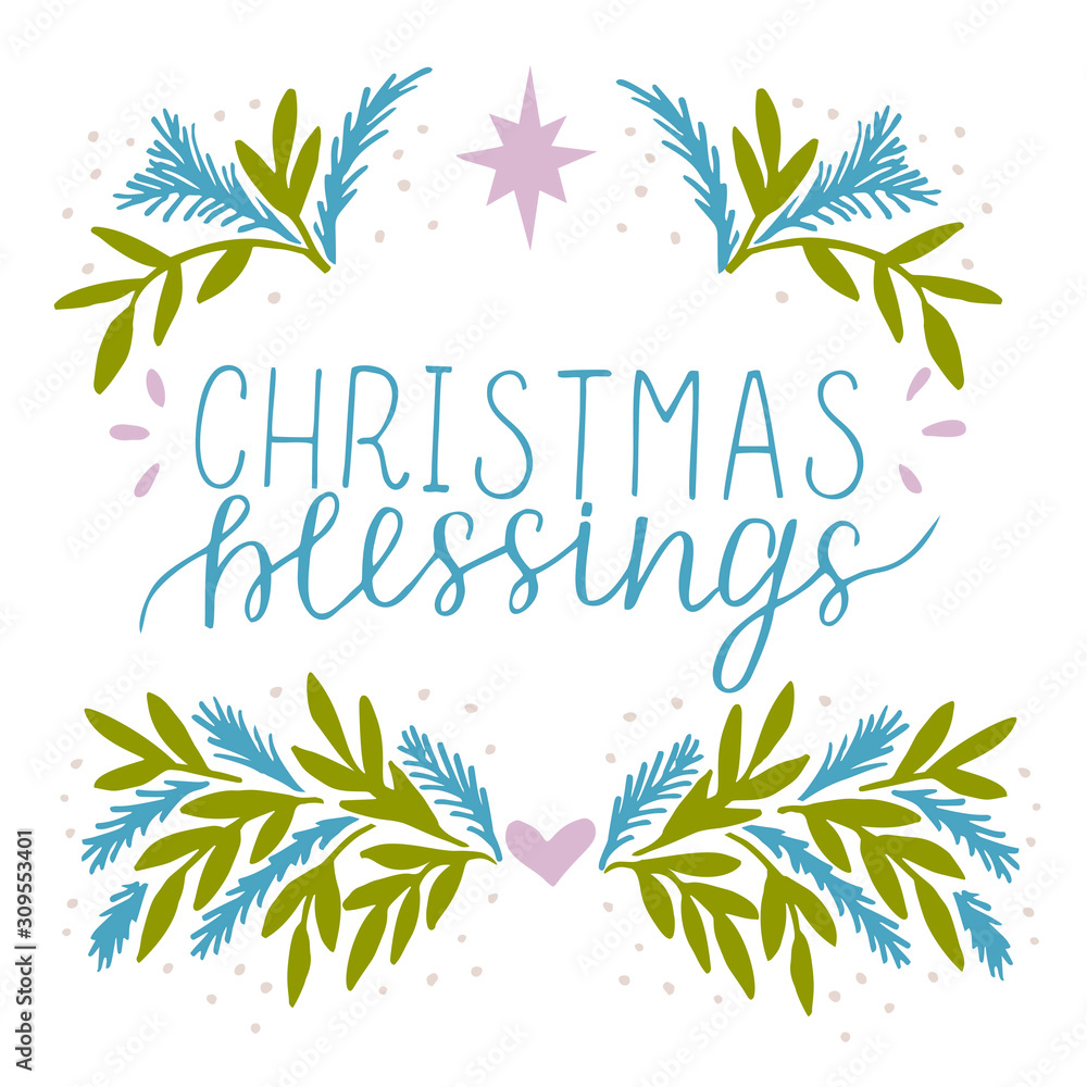 Holiday card, made hand lettering Christmas blessing.