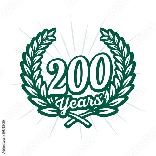 200 years anniversary celebration with laurel wreath. Two hundredth anniversary logo. Vector and illustration.