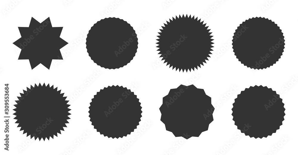 Promo sale starburst sticker and sunburst label icons. Vector set of black star price tag or quality mark badge for blank template design vector set Promo sale starburst sticker and sunburst label icons. Vector set of black star price tag or quality mark badge for blank template design vector set