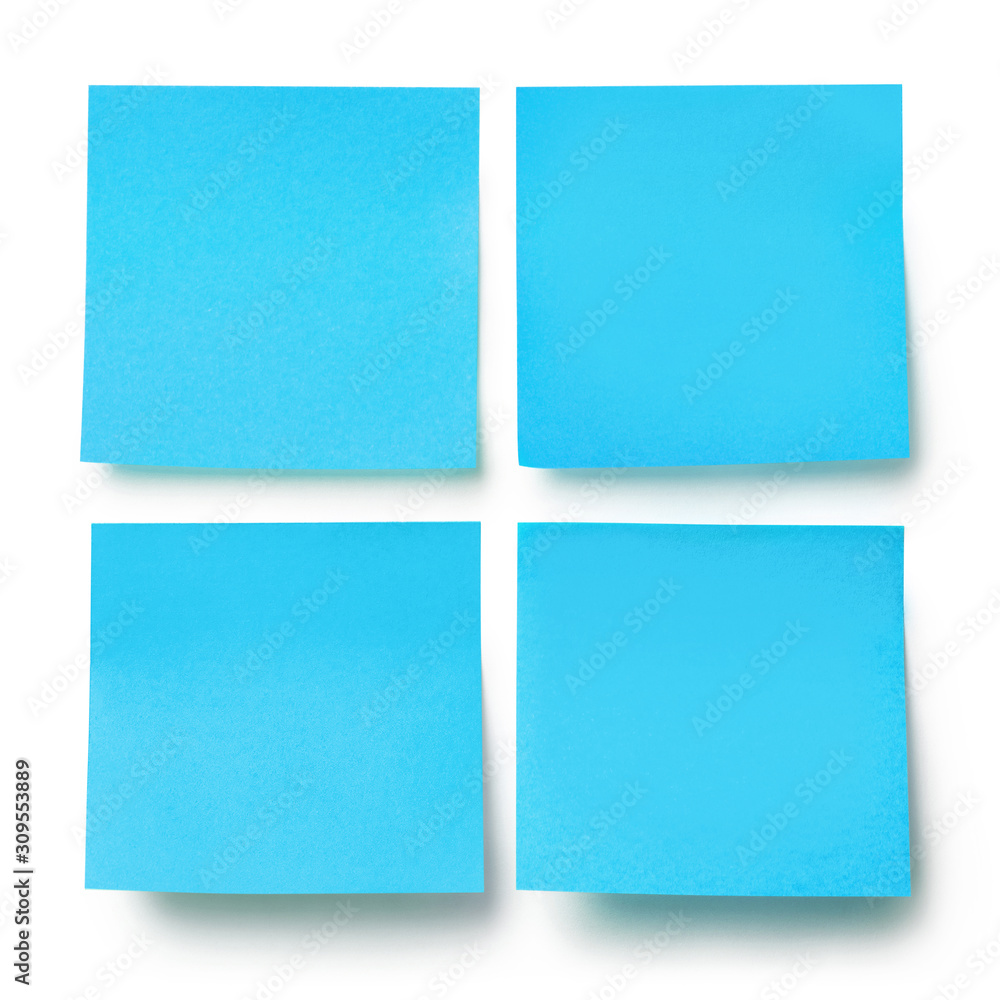 Blue blank square stickers, isolated on white background Blue blank square stickers, isolated on white background