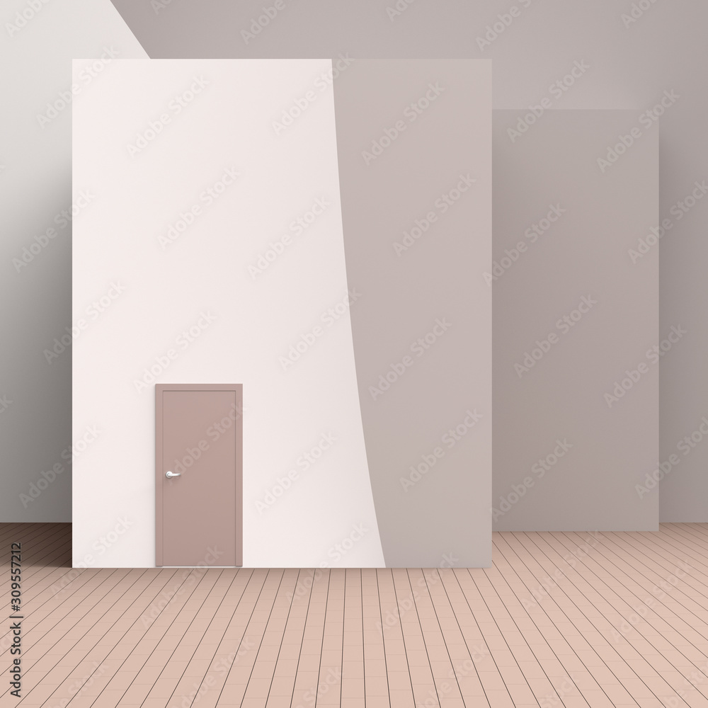 Empty room with door on wood floor , 3D rendering Empty room with door on wood floor , 3D rendering
