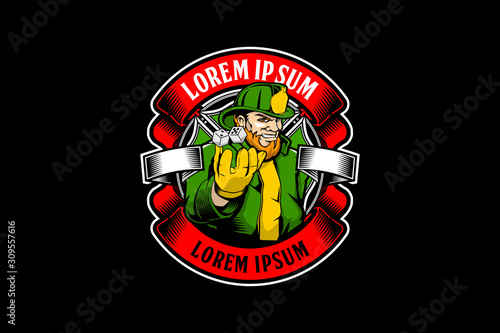 leprechaun fire fighter cartoon character logo vector template