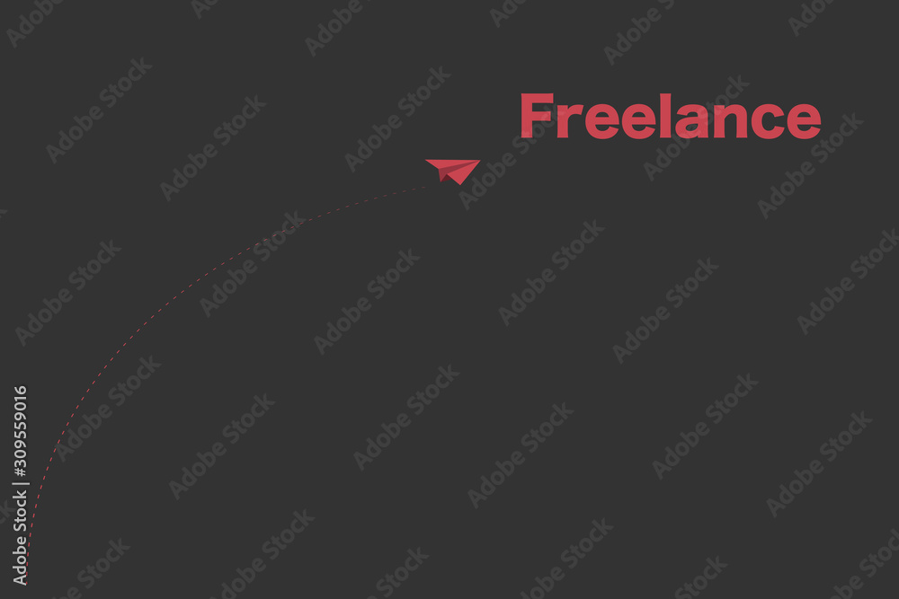 Naklejka premium A paper plane fly to freelance word.