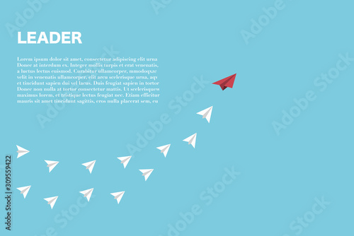 The red paper plane lead white paper planes, leader concept.