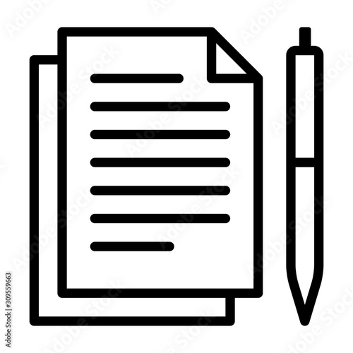 Pen and paper for documentation line art vector icon for apps and websites