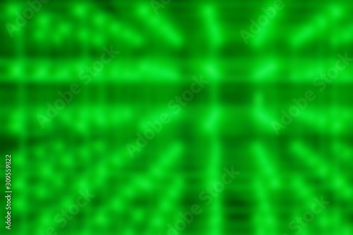 green blurred fantastic background with perspective, light bulbs diodes, cosmic glow, computer design, modern trend