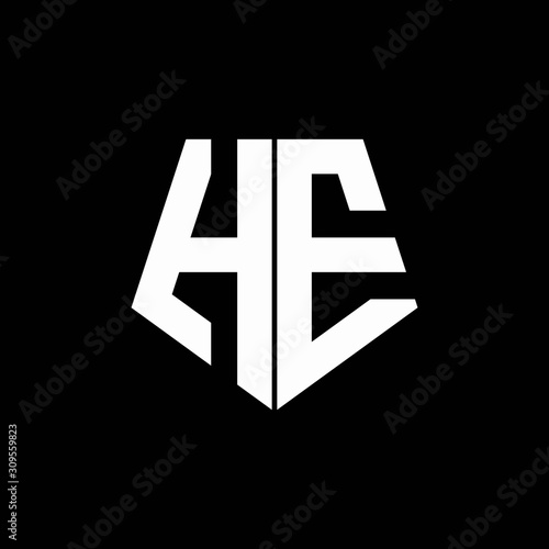 HE logo monogram with pentagon shape style design template