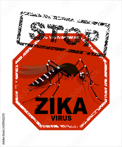 Caution of mosquito icon, spread of zika and dengue virus. Stop mosquito. (Vector Design)