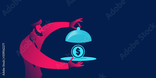 Profit, financial management business concept with red and blue neon gradients